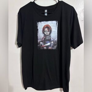 Chucky mugshot Edgy Black Graphic Tee child’s play handmade unisex size‎ large